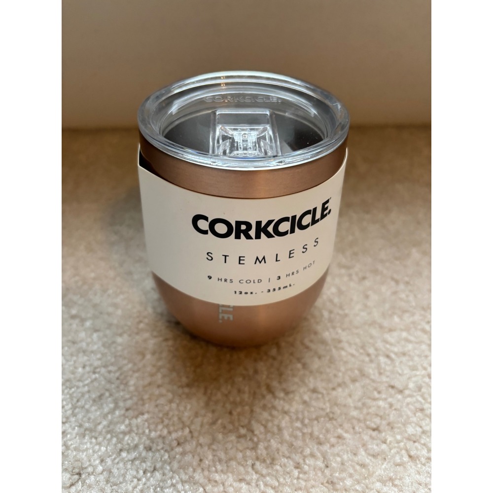 Brand New Corkcicle Stemless 12oz Rose Copper Stainless Steel Insulated Tumbler